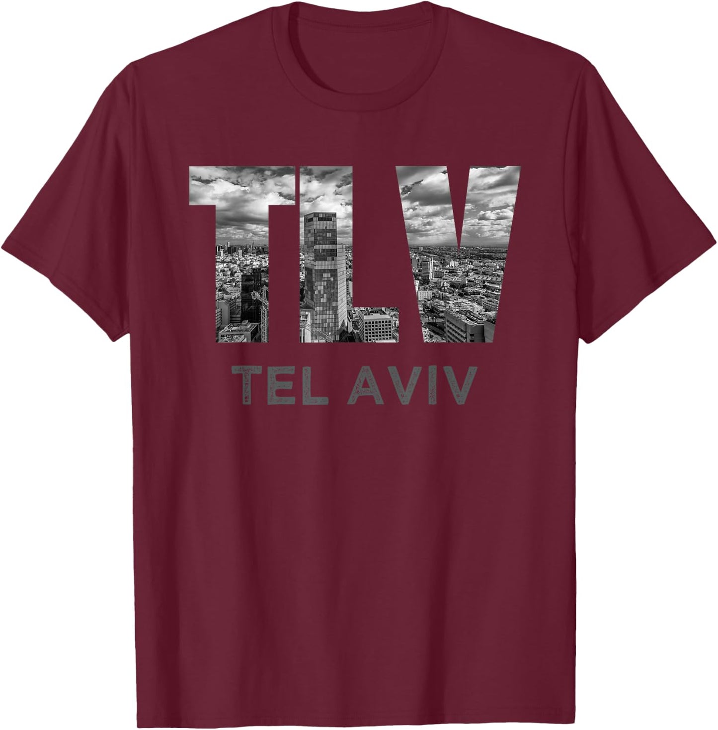 Tel Aviv TLV State Israel Tourist Vacation Skyline Art Gift T-Shirt - T-Shirt | Maroon