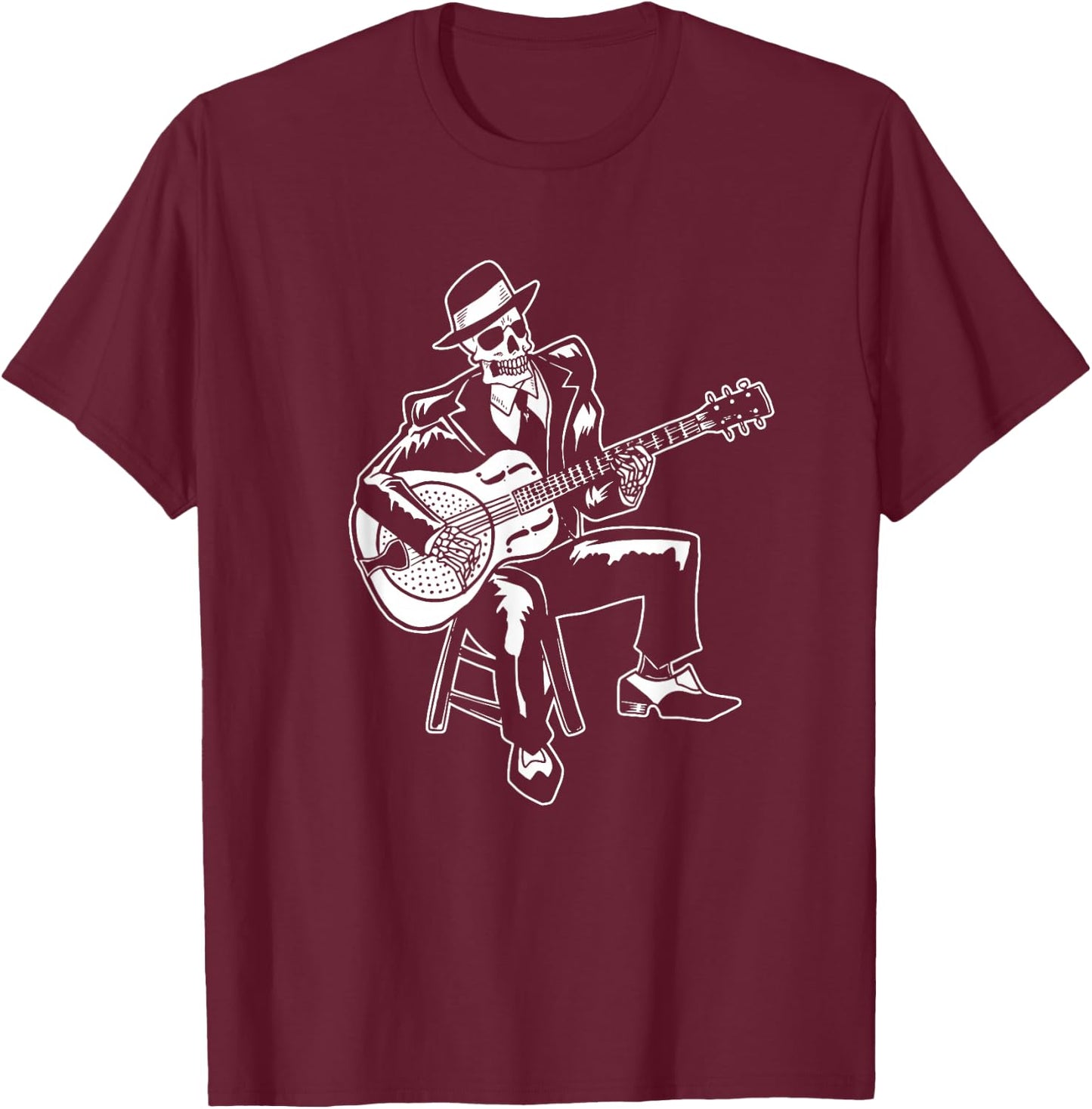 Skeleton Guitar Player Bluesman Vintage Blues Guitarist T-Shirt - T-Shirt | Maroon