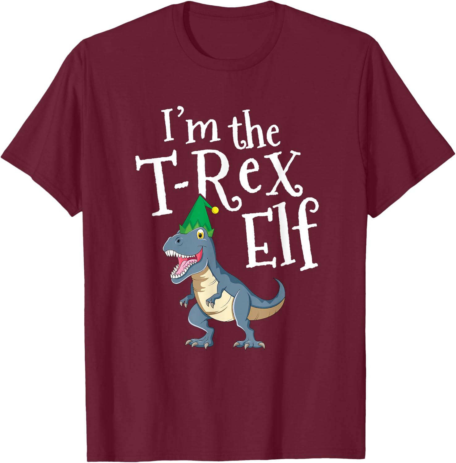 I'm T-Rex Elf TRex Dinosaur Kids Matching Family Christmas T-Shirt - T-Shirt | Maroon