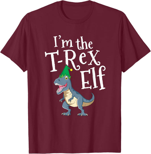 I'm T-Rex Elf TRex Dinosaur Kids Matching Family Christmas T-Shirt - T-Shirt | Maroon