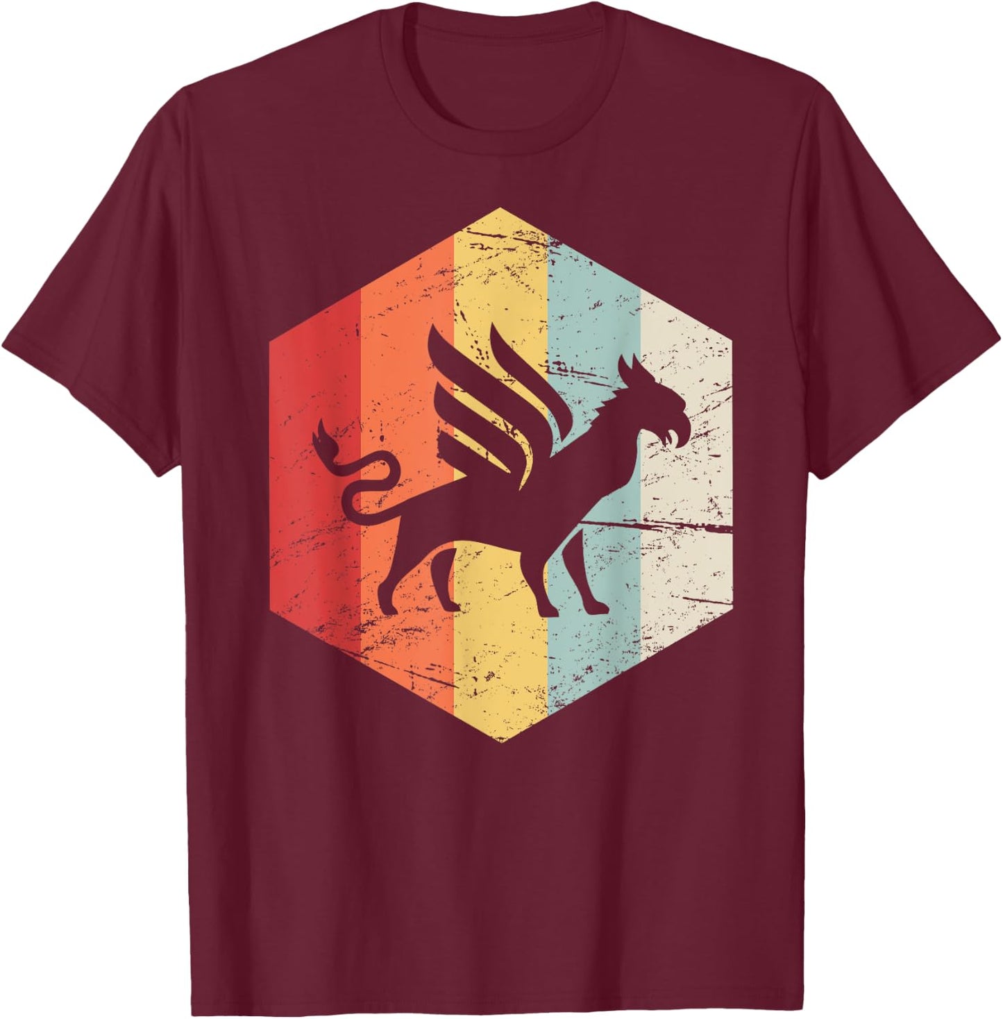 Vintage Retro Beast Griffin T-Shirt - T-Shirt | Maroon