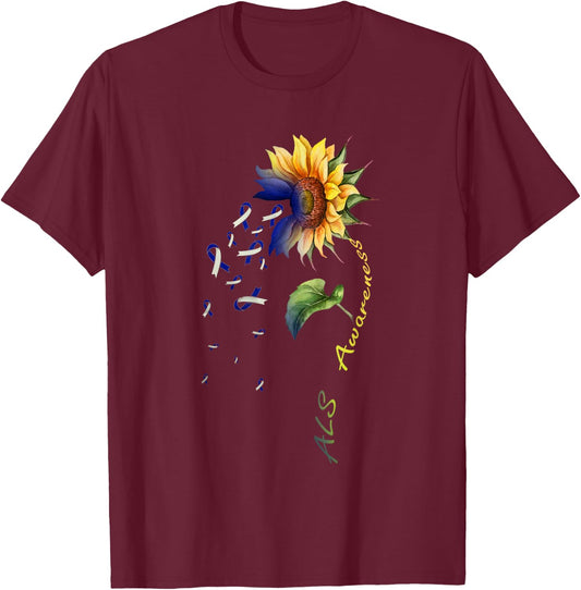 ALS Awareness Sunflower Shirt T-Shirt - T-Shirt | Maroon