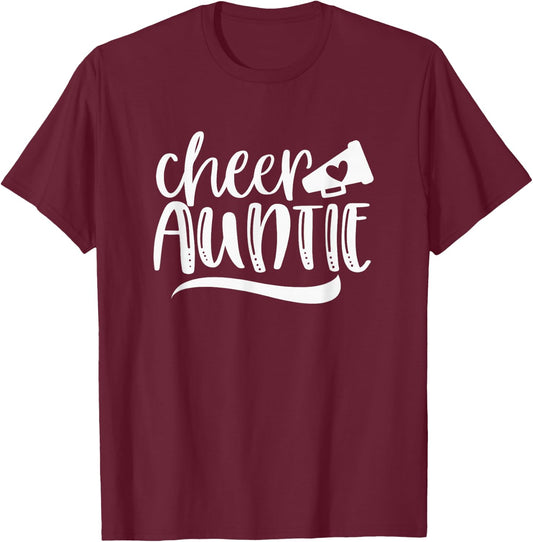 Cheer AUNTIE, Megaphone with Heart Accent T-Shirt - T-Shirt | Maroon