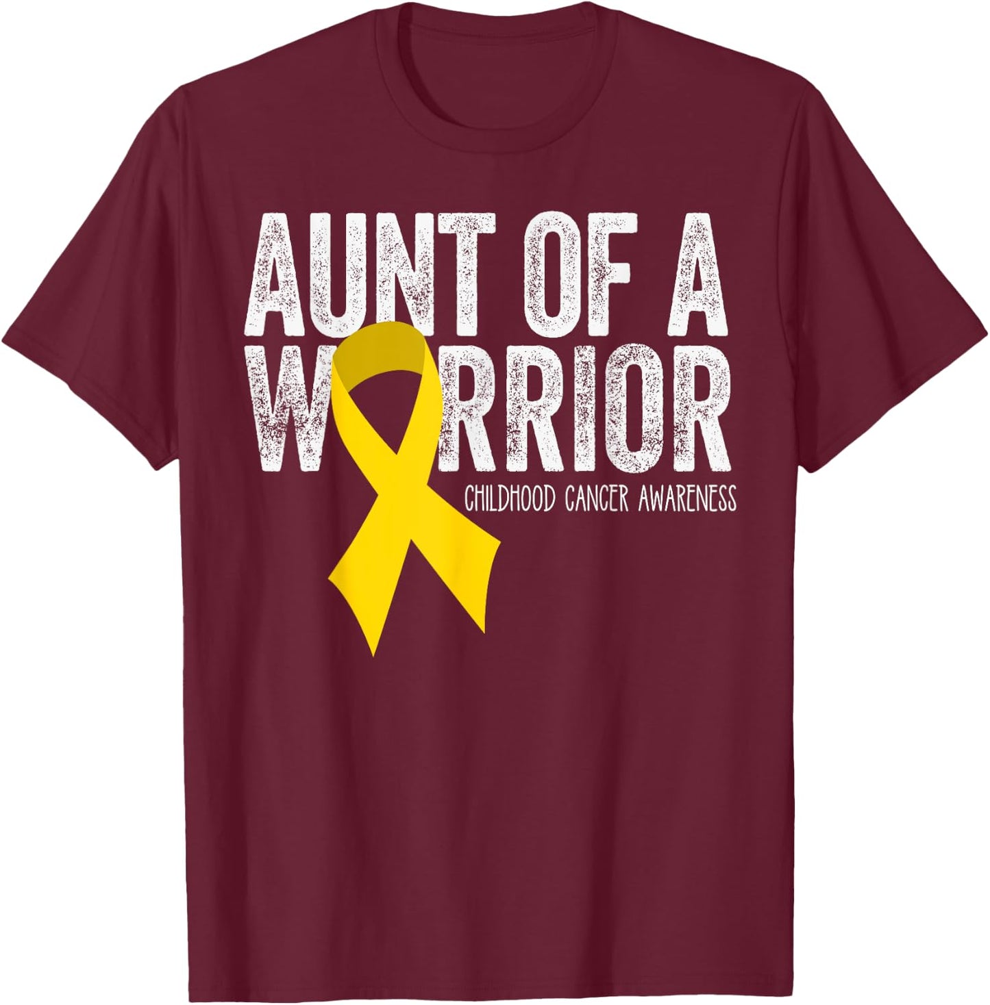 Aunt of a Warrior Childhood Cancer T Shirt Auntie Ribbon T-Shirt - T-Shirt | Maroon
