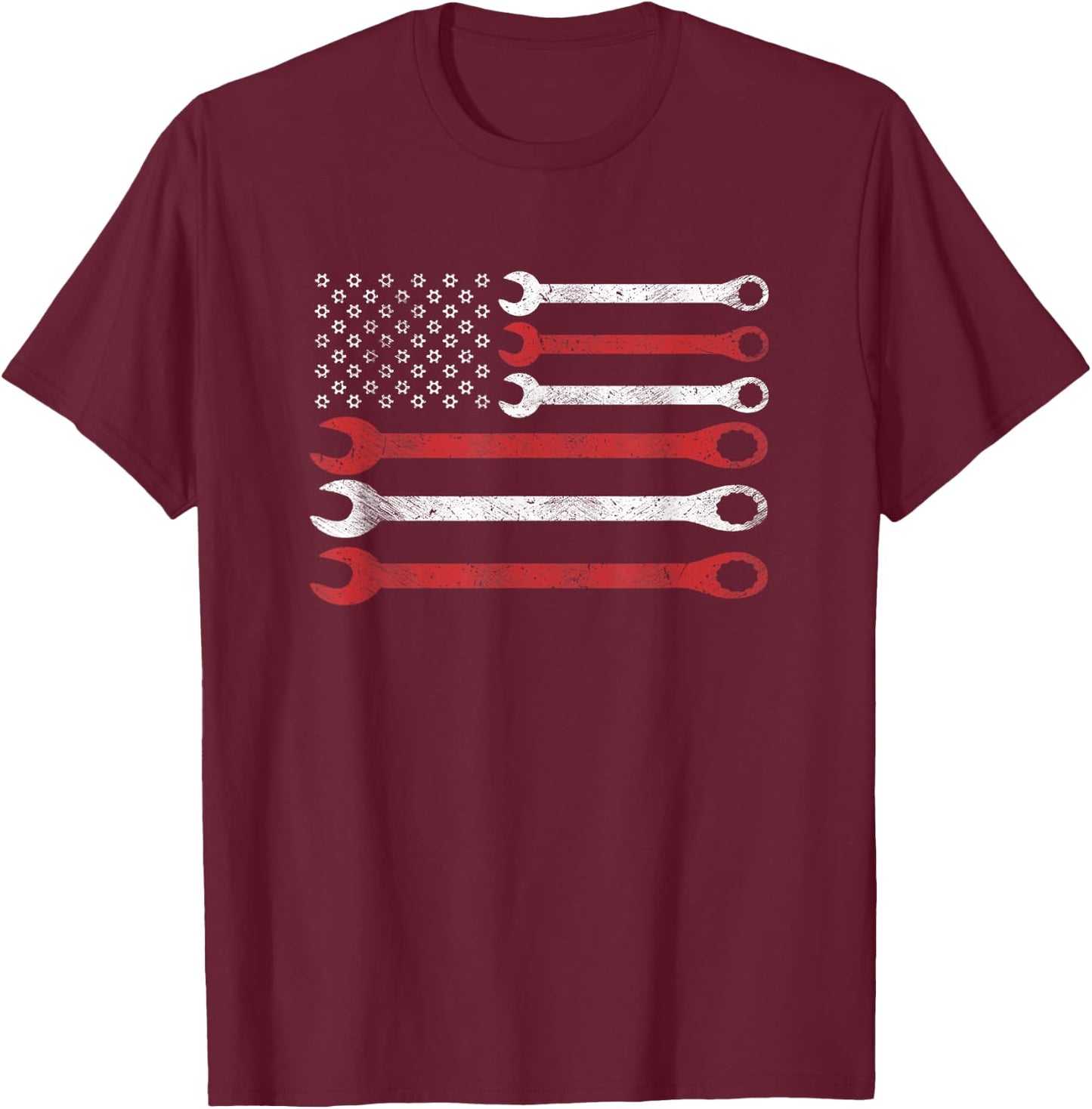 Wrench Nuts USA Flag Spanner Patriotic Mechanic Shirt Women Men T-Shirt - T-Shirt | Maroon