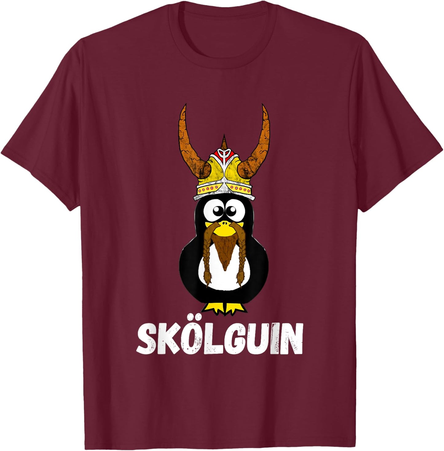 Skol Penguin Water Bird Funny Viking Nordic Horned Helmet T-Shirt - T-Shirt | Maroon