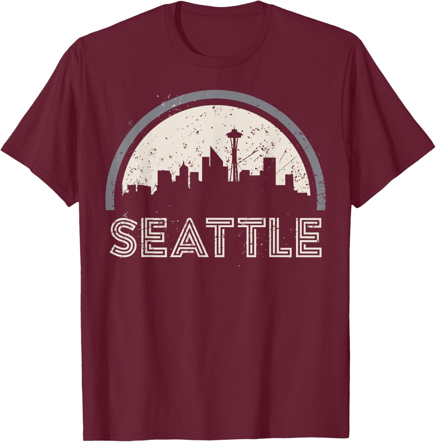 Grunge Seattle Skyline Distressed Look T-Shirt - T-Shirt | Maroon