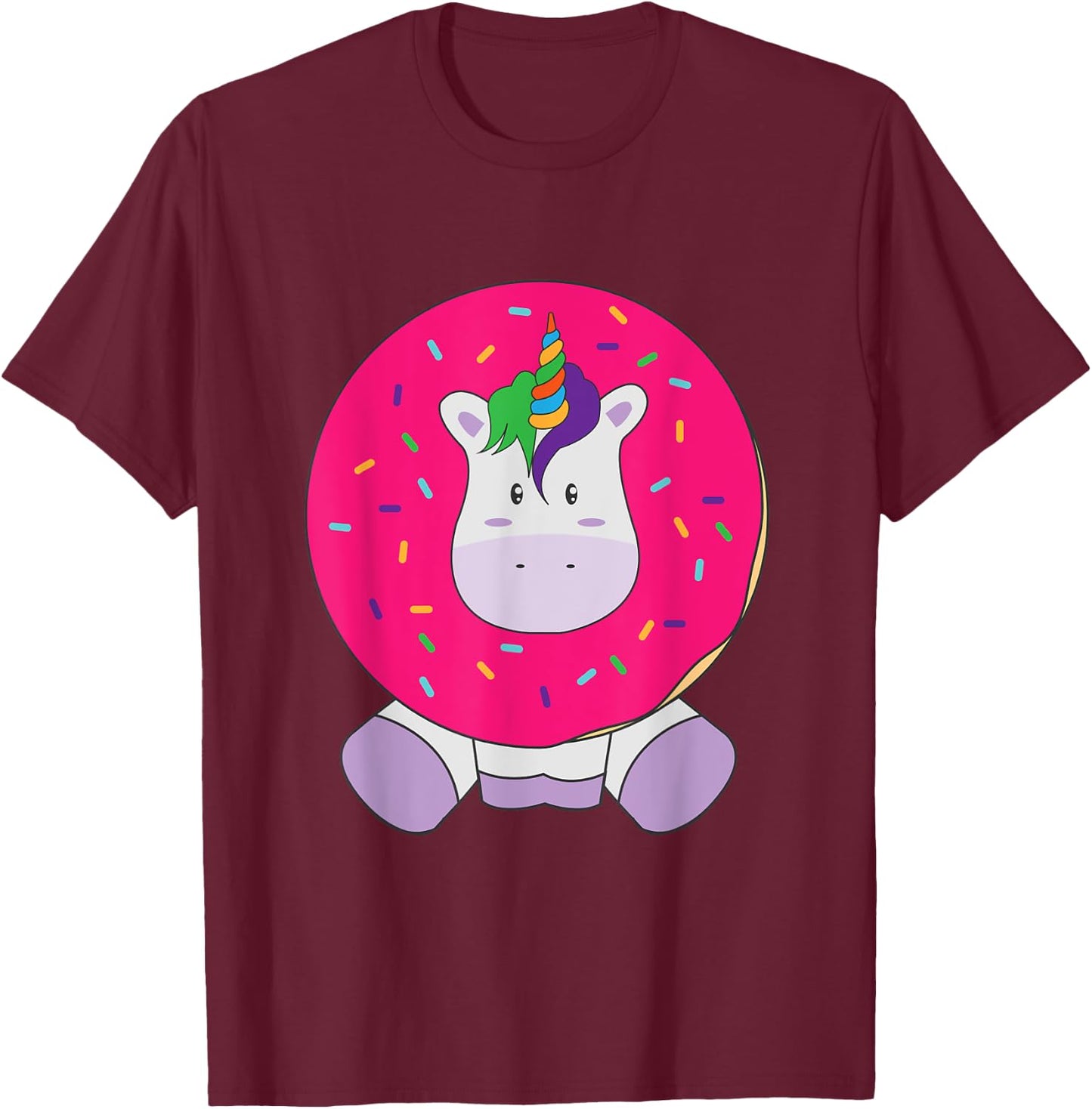 Cute Unicorn Donut Kawaii Girly Women T Shirt T-Shirt - T-Shirt | Maroon