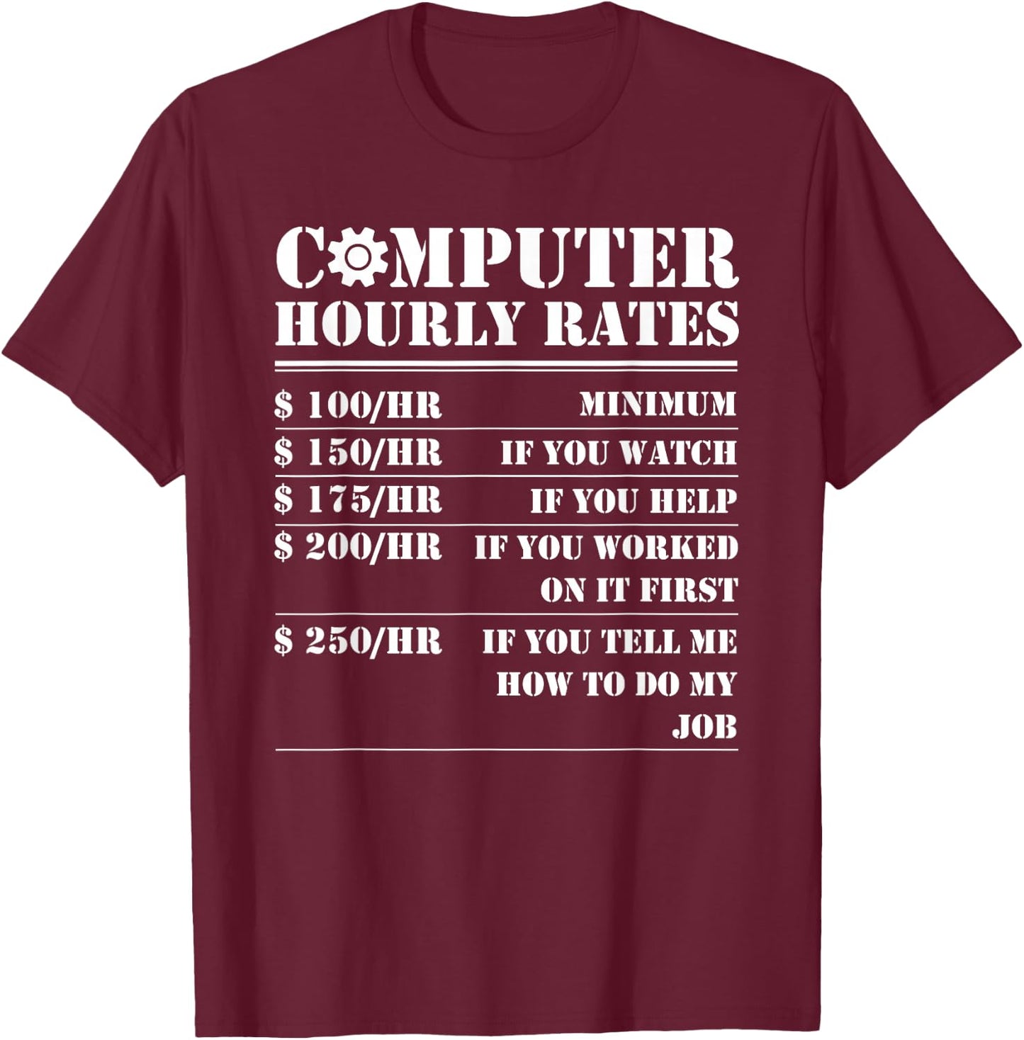 Computer Repair Hourly Rate Funny Tech Support Labor Gifts T-Shirt - T-Shirt | Maroon