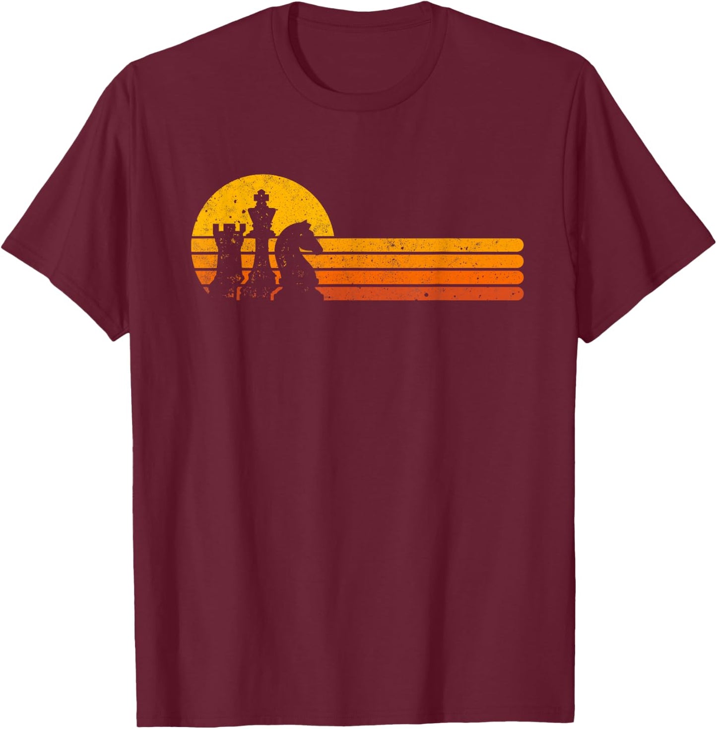 Vintage Chess Player Retro Sunset Design Chess Pieces T-Shirt - T-Shirt | Maroon