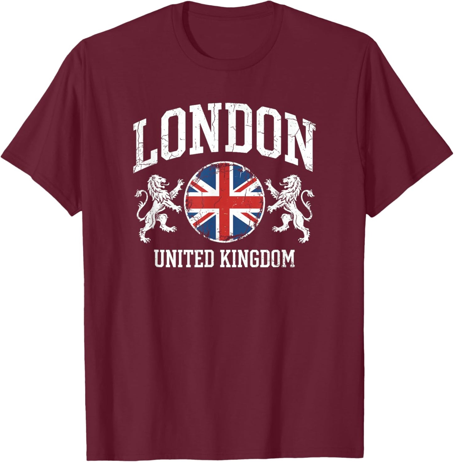 London England Flag Vintage Union Jack UK Pride T-Shirt - T-Shirt | Maroon