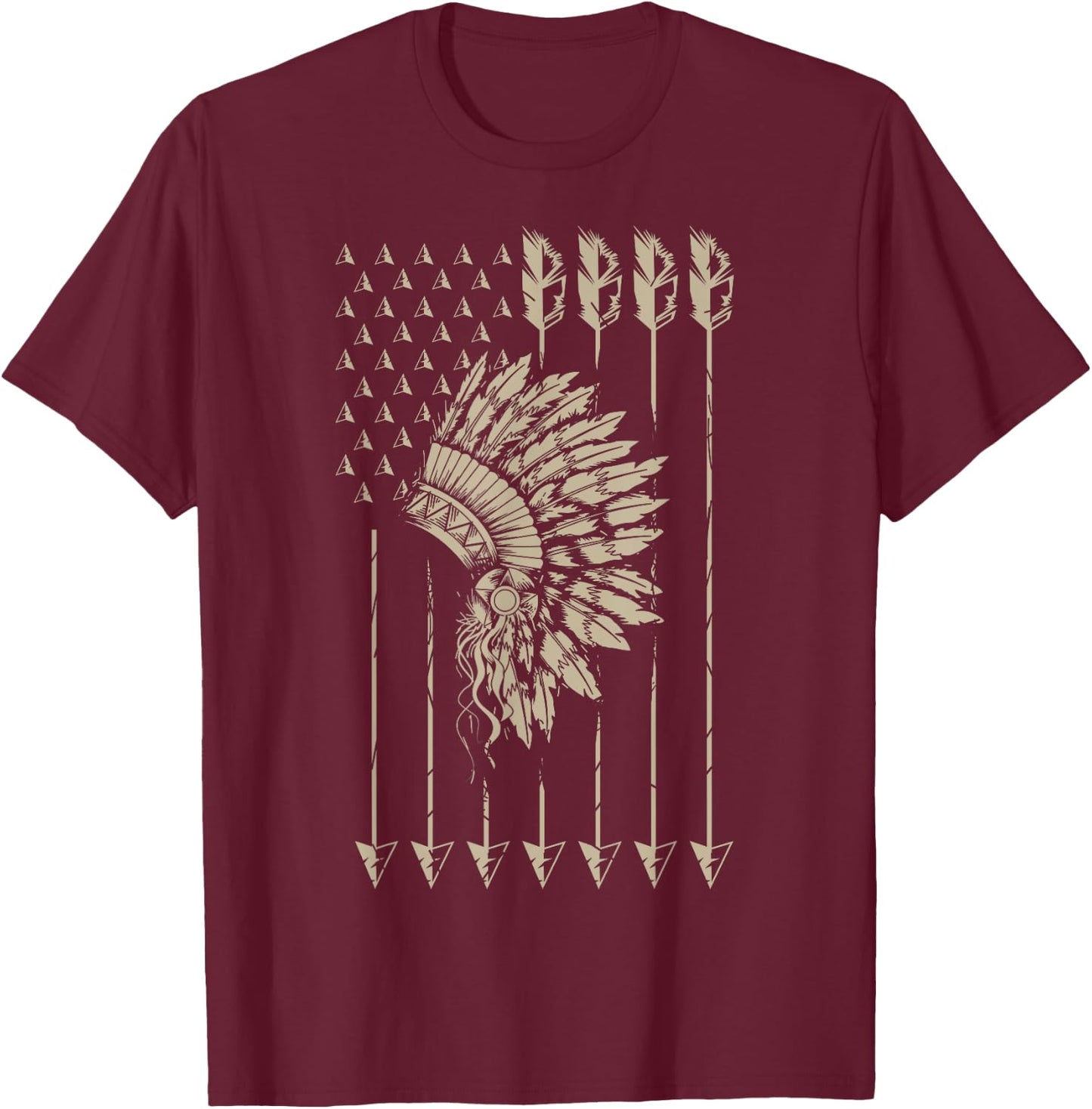 Cool Native American Arrow And Teepee Flag Shirt Funny Gift T-Shirt - T-Shirt | Maroon