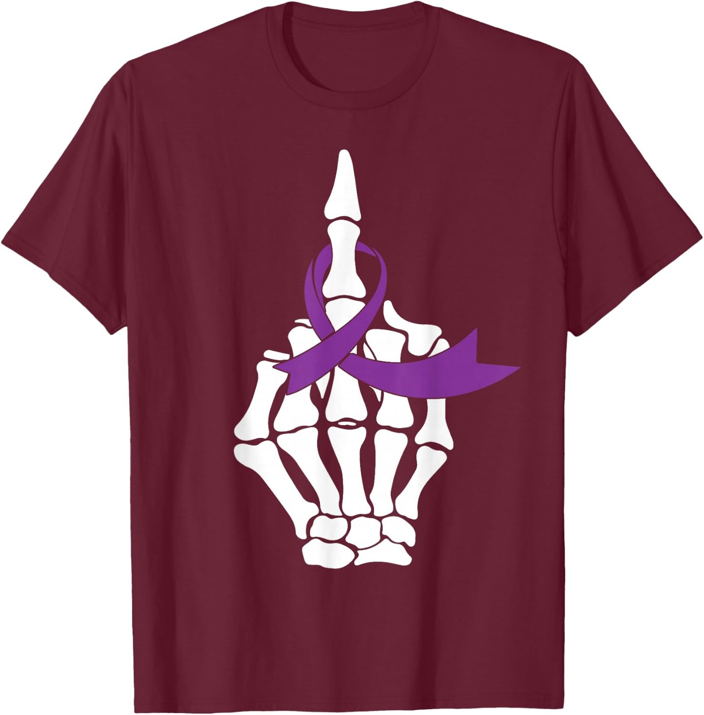 Fuck Pancreatic Cancer Middle Finger Purple Ribbon Shirt T-Shirt - T-Shirt | Maroon