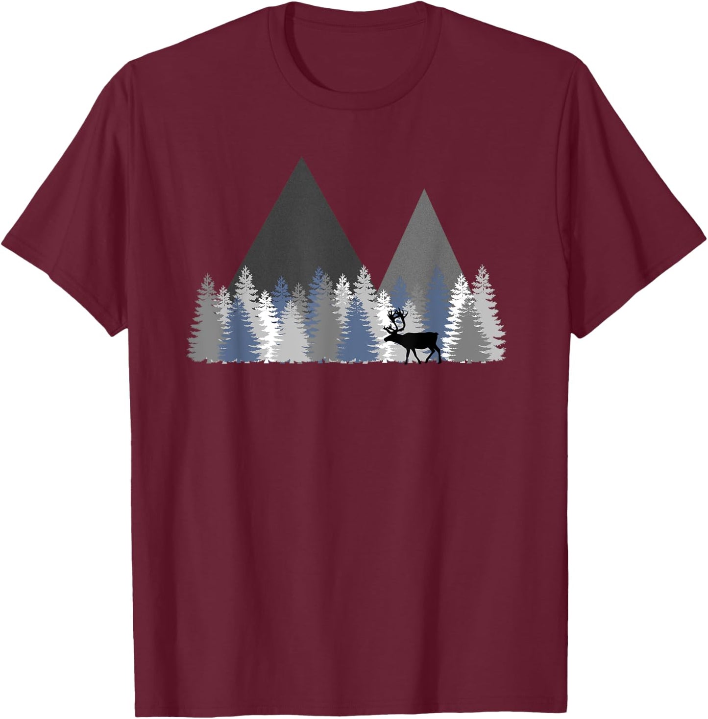 Caribou Forest Mountains Nature T-Shirt - T-Shirt | Maroon