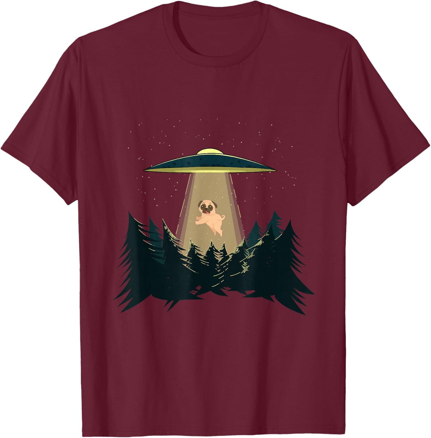 Pug Alien Abduction - - UFO - Adorable Dog Shirt T-Shirt - T-Shirt | Maroon