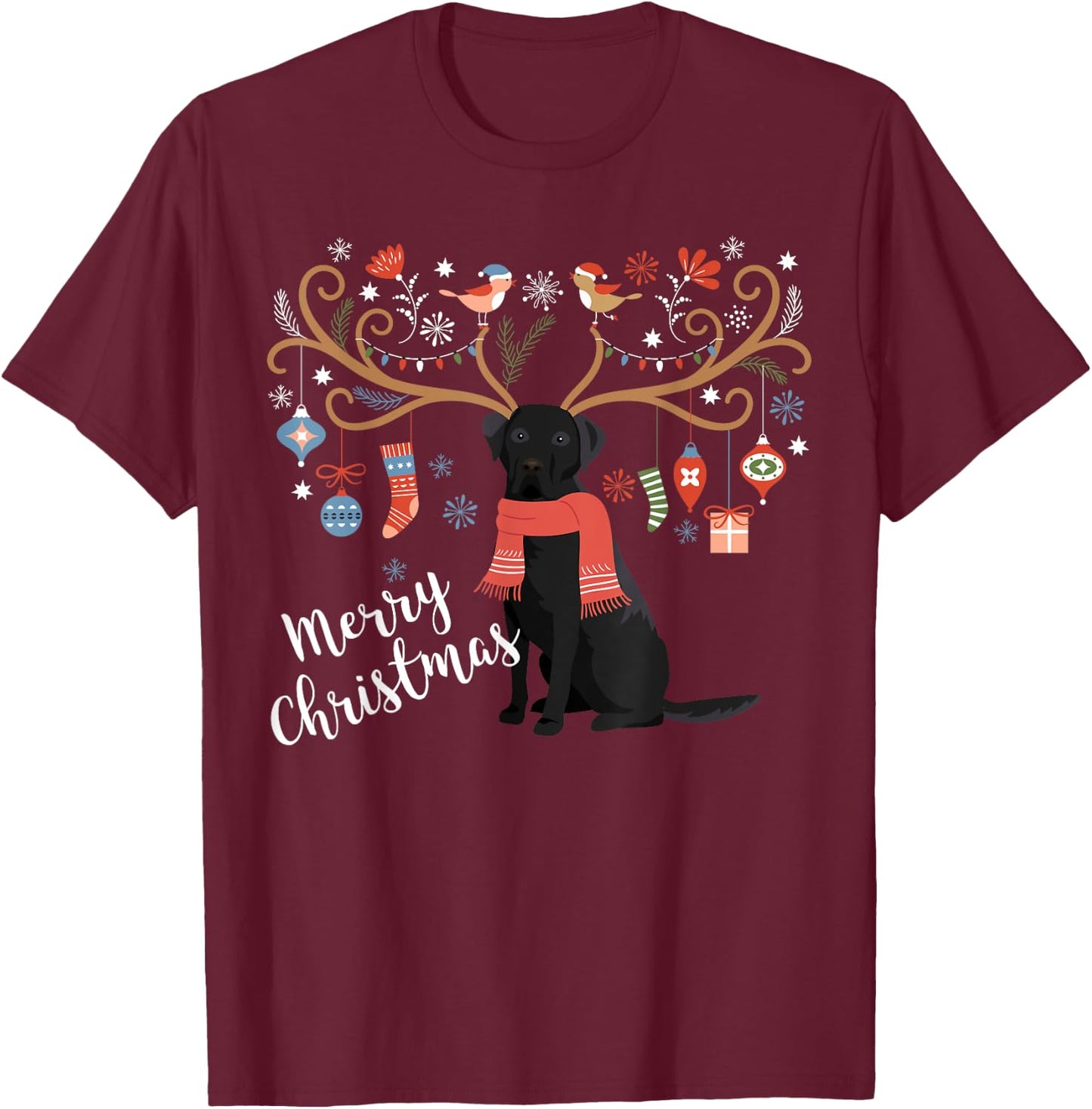 Black Labrador Retriever Christmas Shirt Dog T-Shirt - T-Shirt | Maroon