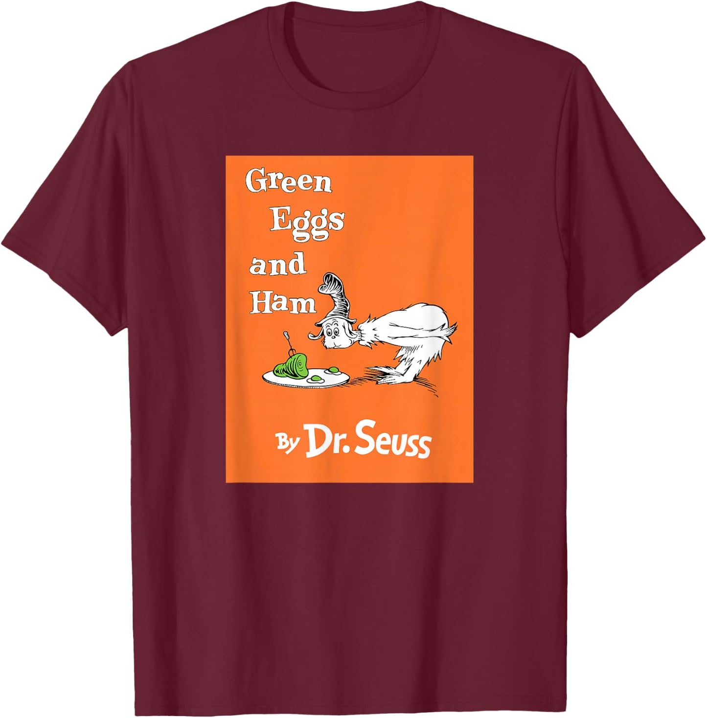 Dr. Seuss Green Eggs and Ham Book Cover T-Shirt - T-Shirt | Maroon