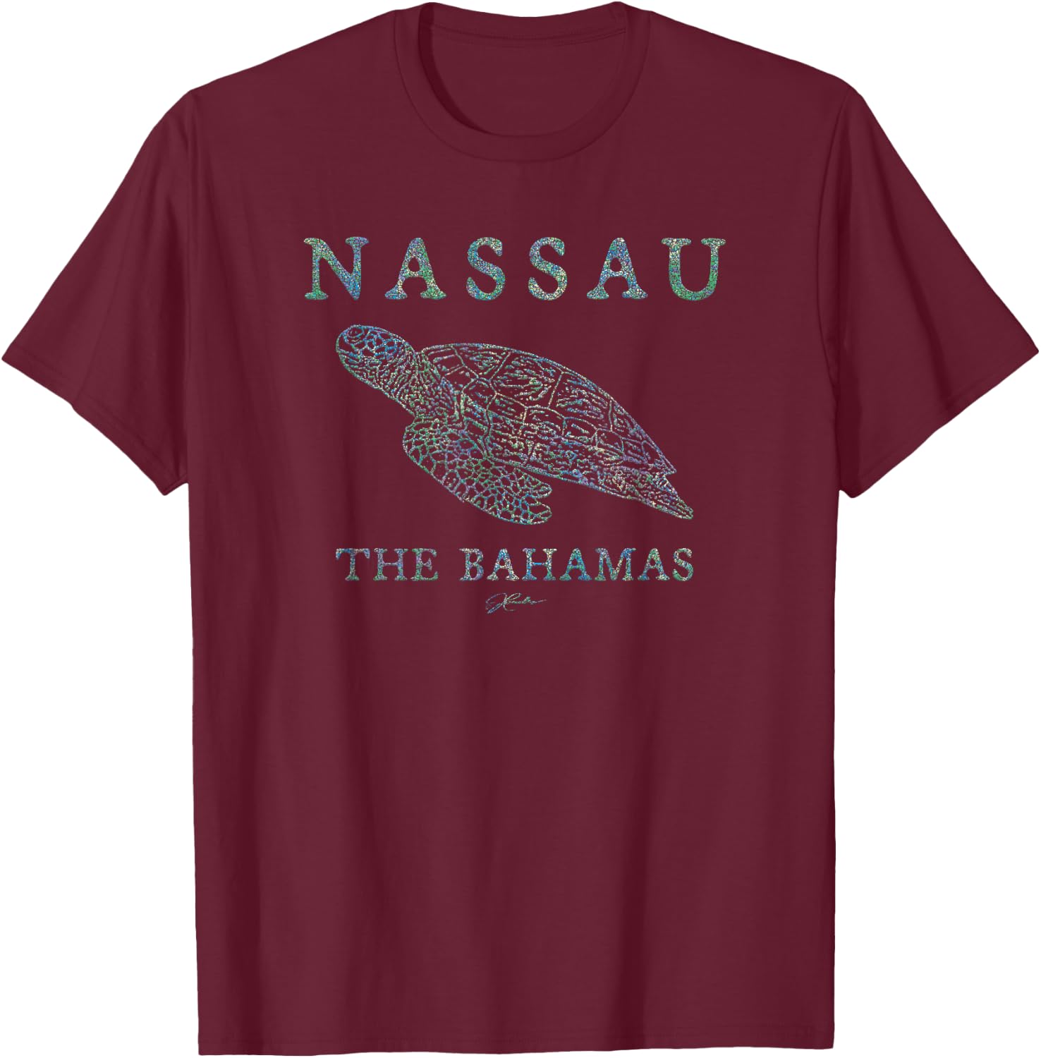 JCombs: Nassau, The Bahamas, Gliding Sea Turtle (Distressed) T-Shirt - T-Shirt | Maroon