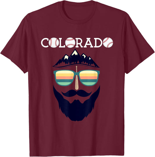 Colorado Rocky Mountain Cool Baseball Face Design T-Shirt - T-Shirt | Maroon