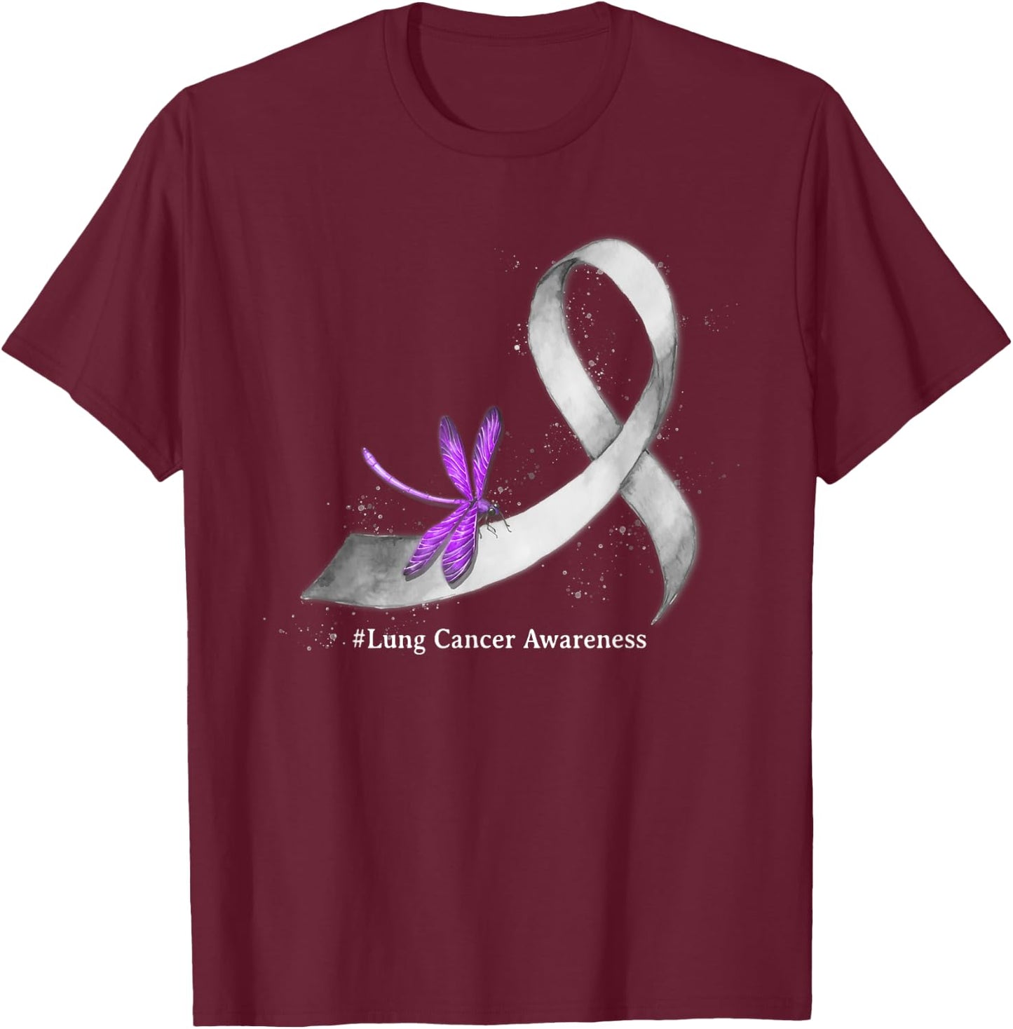 Hippie Dragonfly White Ribbon Lung Cancer Awareness Gifts T-Shirt - T-Shirt | Maroon