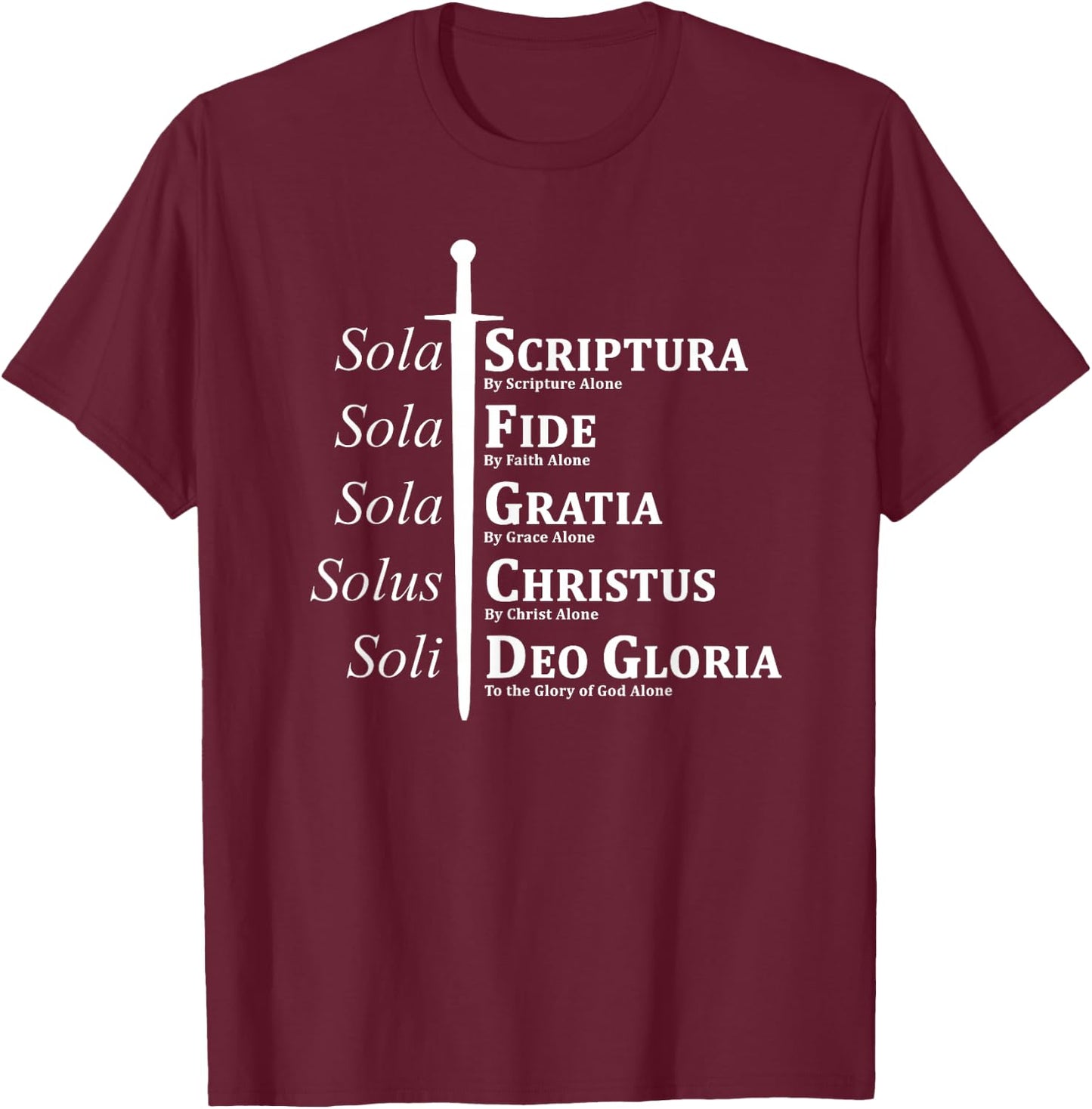 Five Solas Reformed Christian T-Shirt - T-Shirt | Maroon