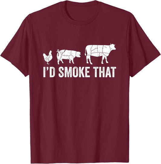 I'd Smoke That Fun BBQ Smoker Chef T-Shirt - T-Shirt | Maroon