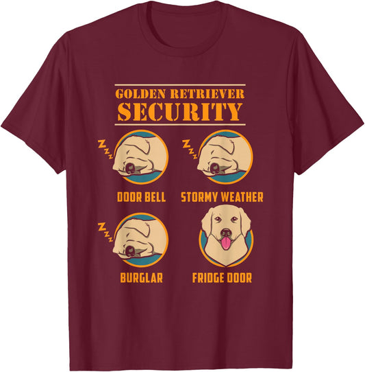 Golden Retriever Security Funny Dog Owner Design T-Shirt - T-Shirt | Maroon