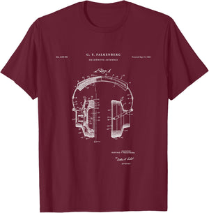 Patent Shirts Headphone Patent - Music Shirt & Girls, Black, Small T-Shirt - T-Shirt | Maroon