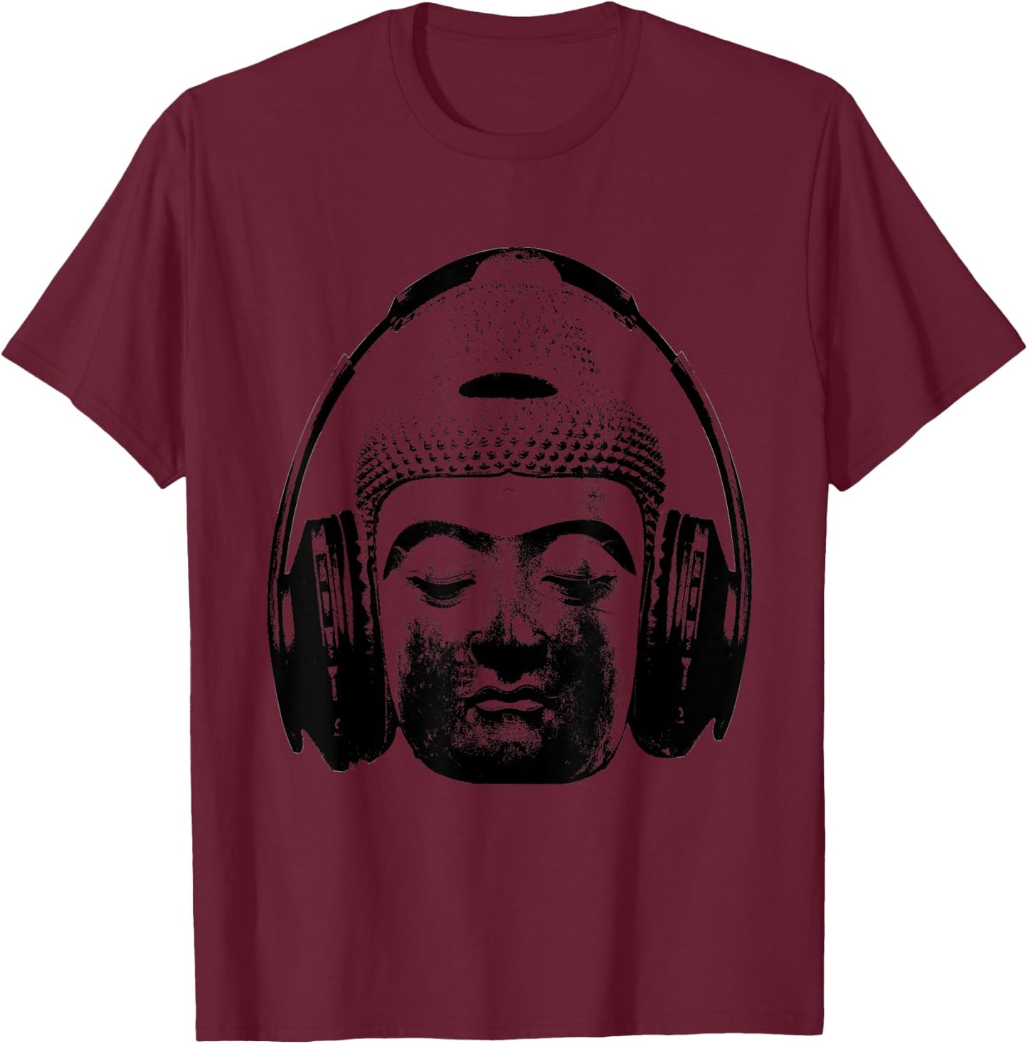 Chilling Buddha with Headphones Music DJ T-Shirt - T-Shirt | Maroon