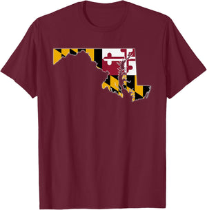MARYLAND STATE MAP MARYLAND MD Flag Roots Men Women Gift T-Shirt - T-Shirt | Maroon