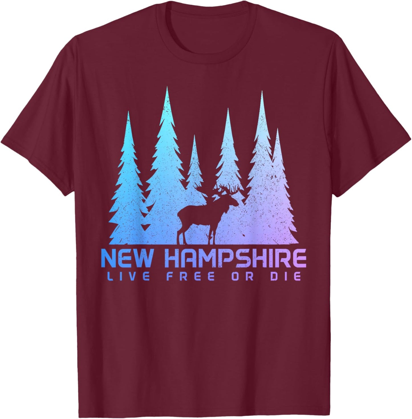New Hampshire Live Free Or Die Moose Nature Lover T-Shirt - T-Shirt | Maroon