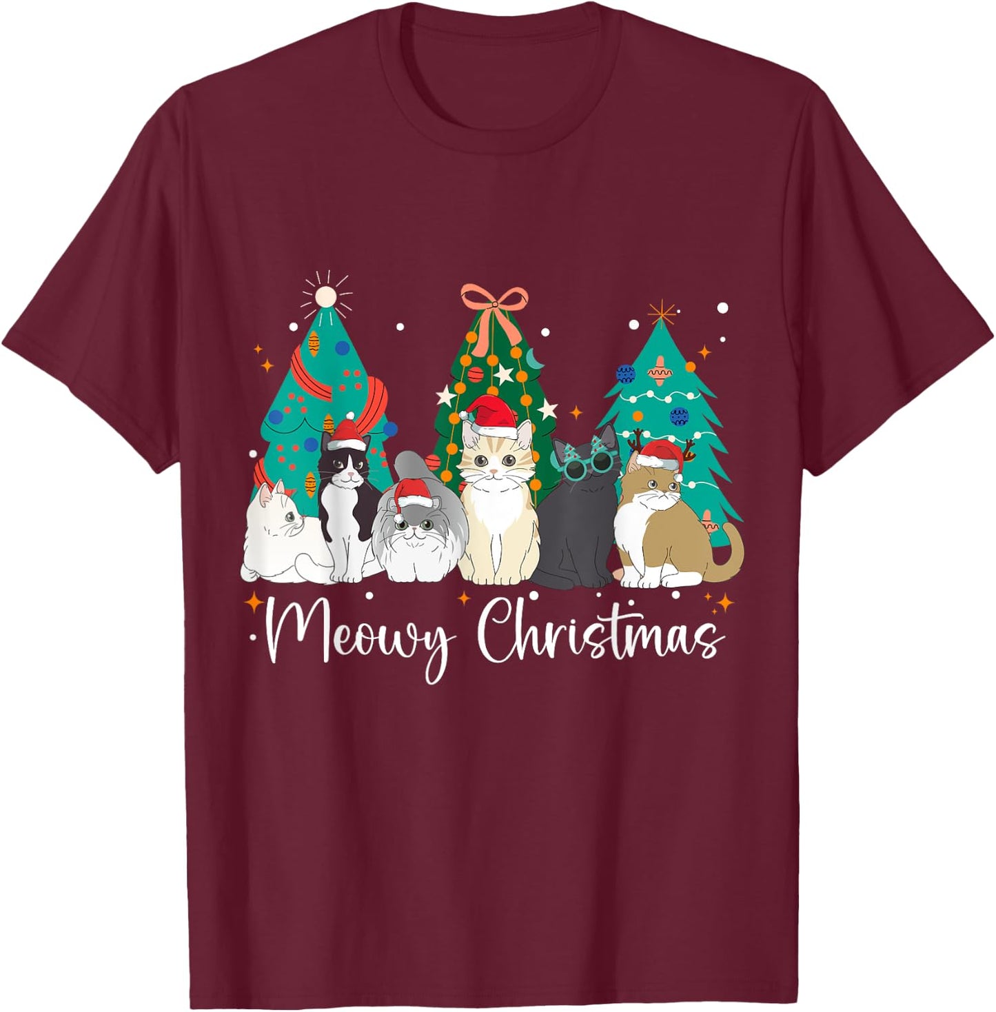 Meowy Christmas Cat Lover Funny Festive Holidays Cats T-Shirt - T-Shirt | Maroon