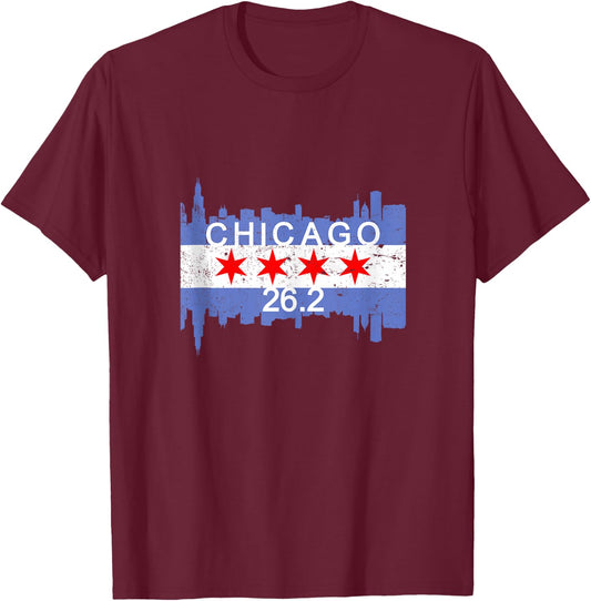 26.2 Mile Marathon Runner Chicago Flag Running Race Gift T-Shirt - T-Shirt | Maroon