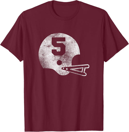 Vintage Football Jersey Number 5 Player Number T-Shirt - T-Shirt | Maroon