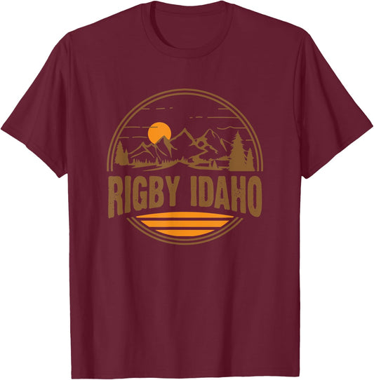 Vintage Rigby, Idaho Mountain Hiking Souvenir Print T-Shirt - T-Shirt | Maroon