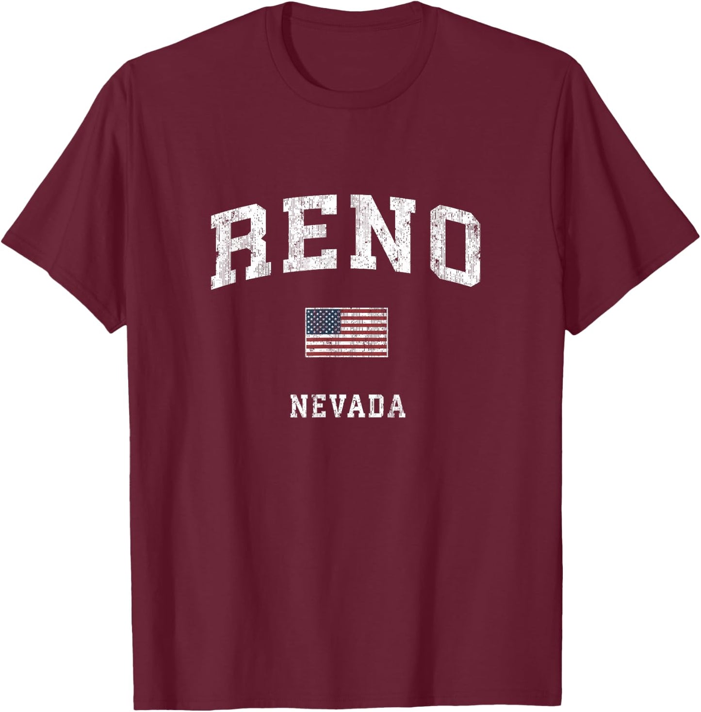 Reno Nevada NV Vintage American Flag Sports Design T-Shirt - T-Shirt | Maroon