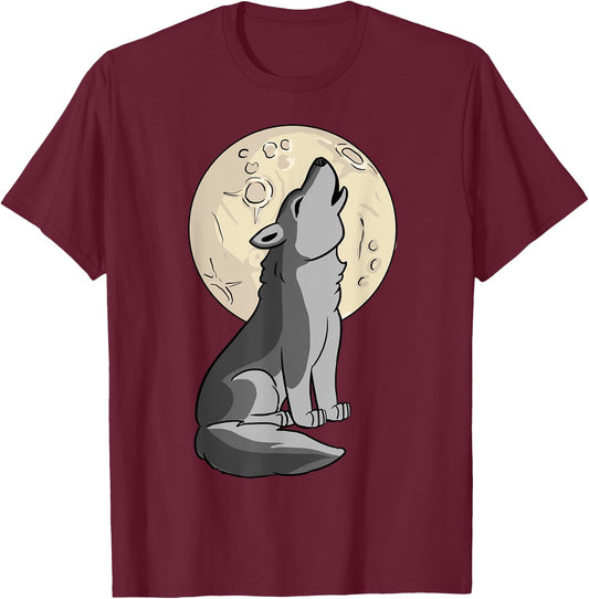 Wolf Shirt - Cute Baby Wolf Costume Howling Full Moon T-Shirt - T-Shirt | Maroon