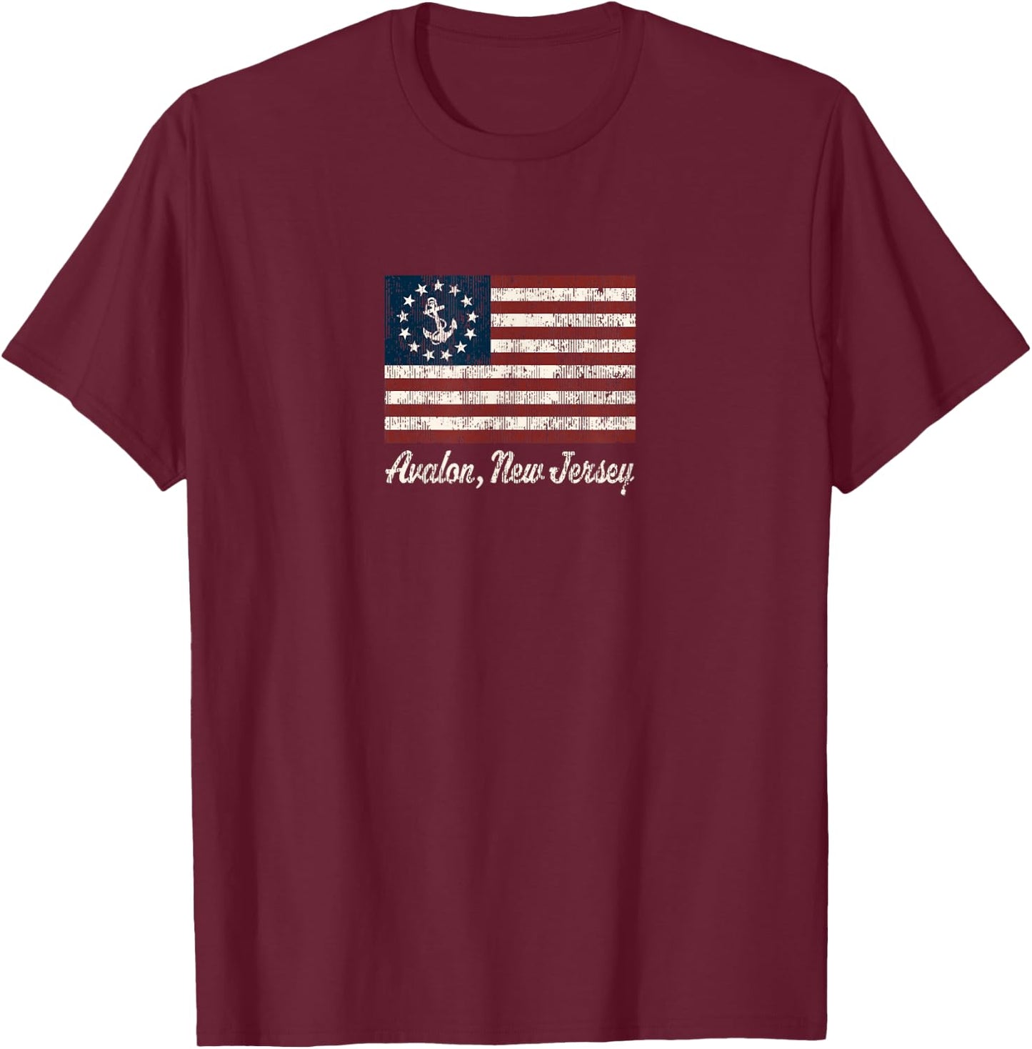 Avalon NJ Vintage Sailing US Anchor Boat Flag T-Shirt - T-Shirt | Maroon
