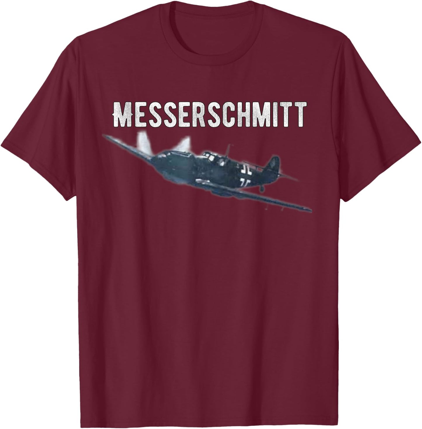 Shirt City Military Veteran Honor Wear WW2 Messerschmitt German Fighter Plane Commemorative T-Shirt - T-Shirt | Maroon
