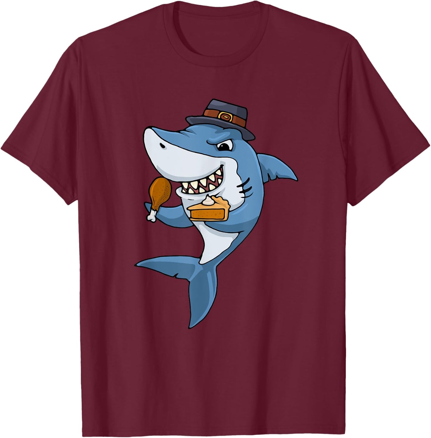 Thanksgiving Shark Spice Eat Turkey Leg Pumpkin Pie T-Shirt - T-Shirt | Maroon