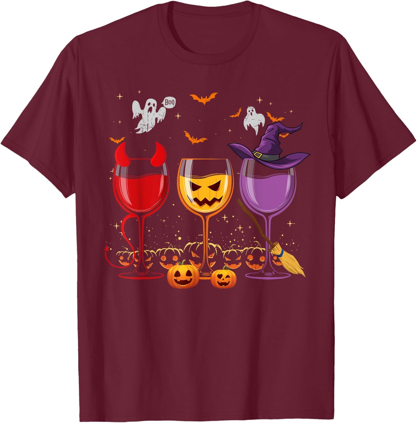 Three Glasses Of Wines Funny Halloween Wine Lover T-Shirt - T-Shirt | Maroon