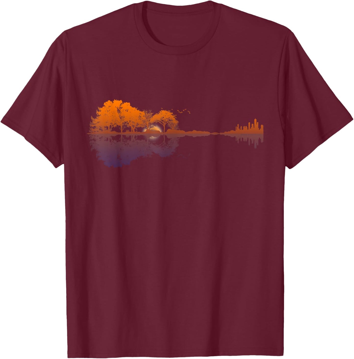 Guitar Lake Reflections Music and Guitar Lover Guitar T-Shirt - T-Shirt | Maroon