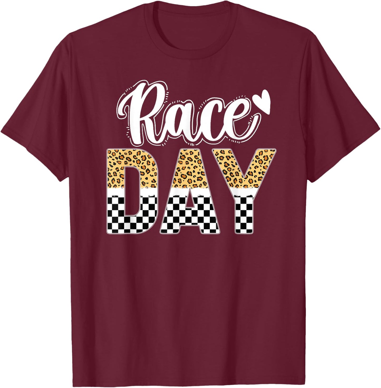 Race Day Leopard Car Race Day Checkered Flag Race Days T-Shirt - T-Shirt | Maroon
