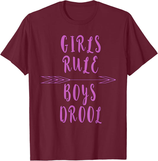 Funny witty gift ideas and tops Girls Rule, Boys Drool Anti-Valentine's Day Black Small Classic Fit Heather Grey Cotton Polyester Short Sleeve T-Shirt - T-Shirt | Maroon