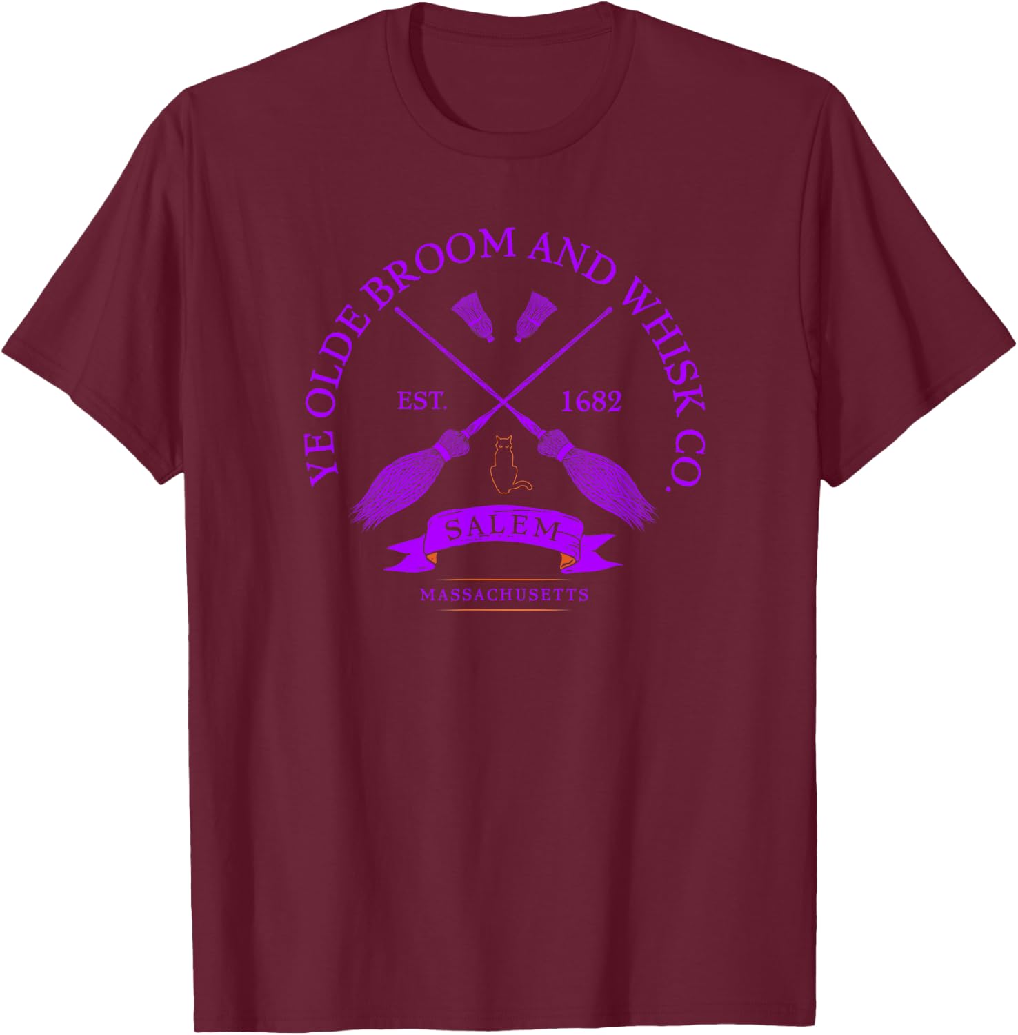 Ye Olde Broom Co - Salem Mass. Est. 1682 Halloween T-Shirt - T-Shirt | Maroon