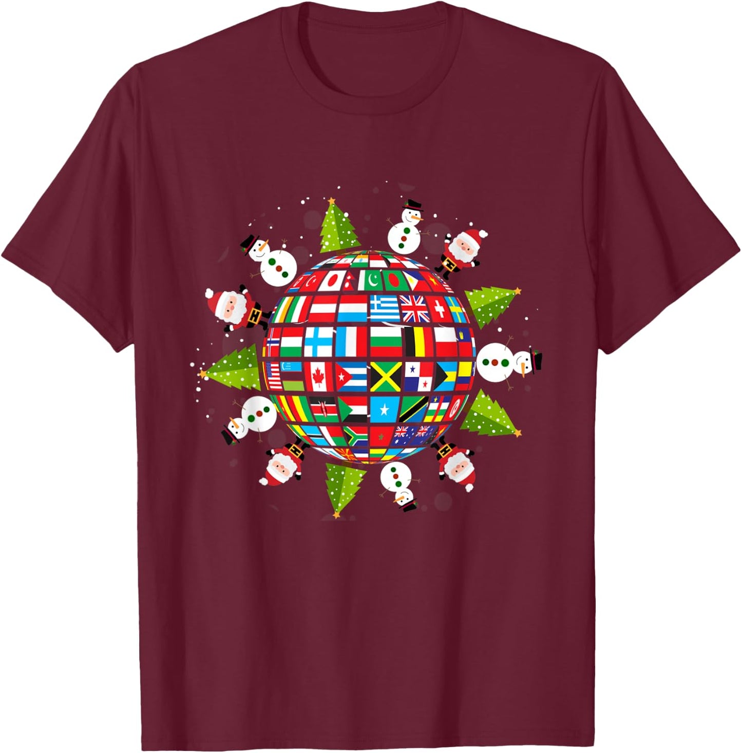 Flags of the World, Xmas around the Globe T-Shirt - T-Shirt | Maroon
