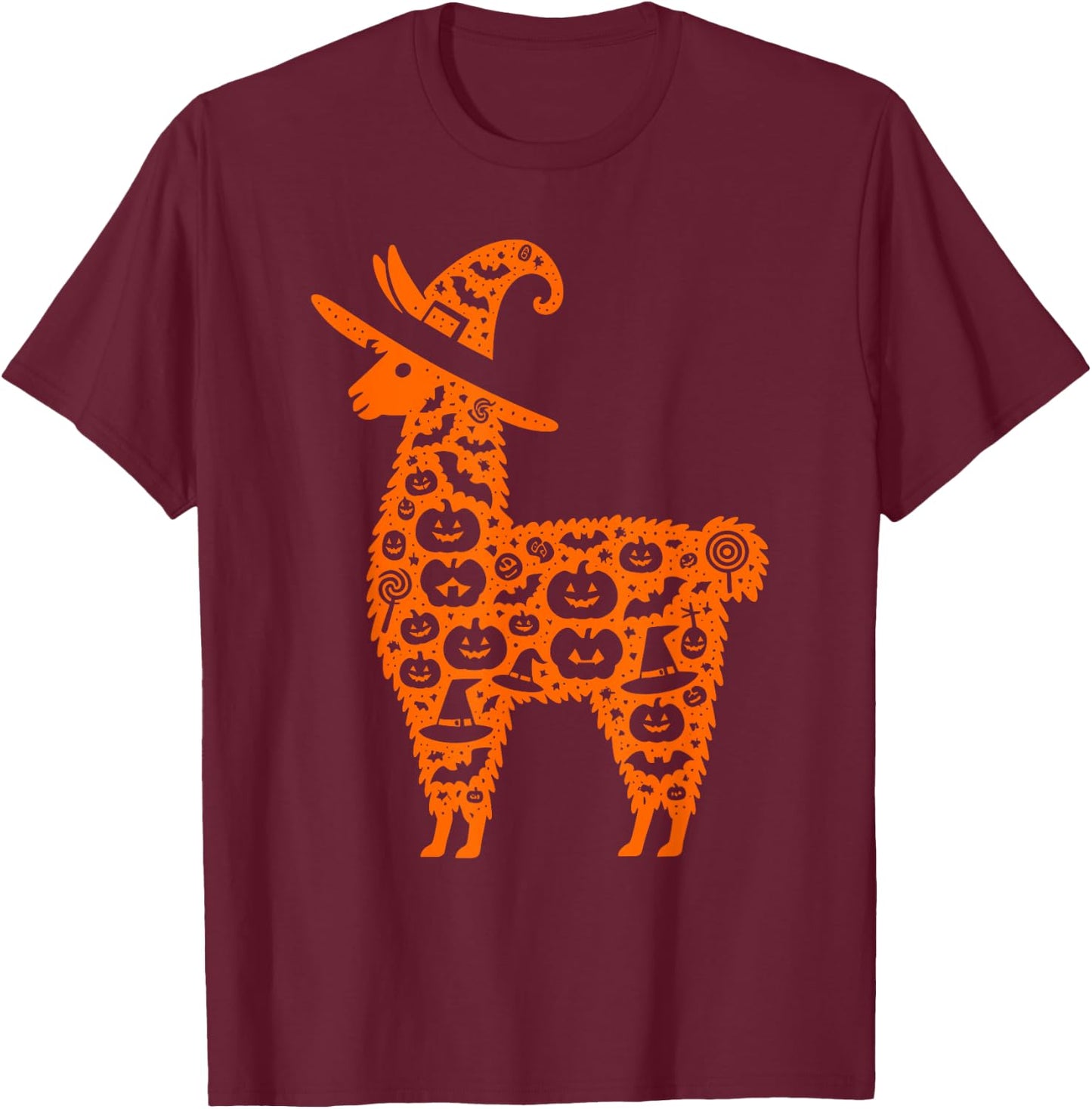 Funny Pumpkin Llama Candy Halloween Kids T-Shirt - T-Shirt | Maroon