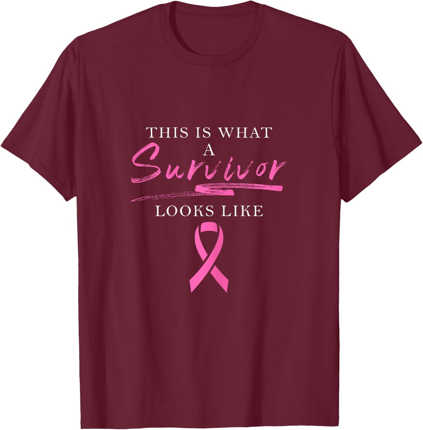 Cancer Survivor Women Gift Pink Ribbon Breast Cancer T-Shirt - T-Shirt | Maroon