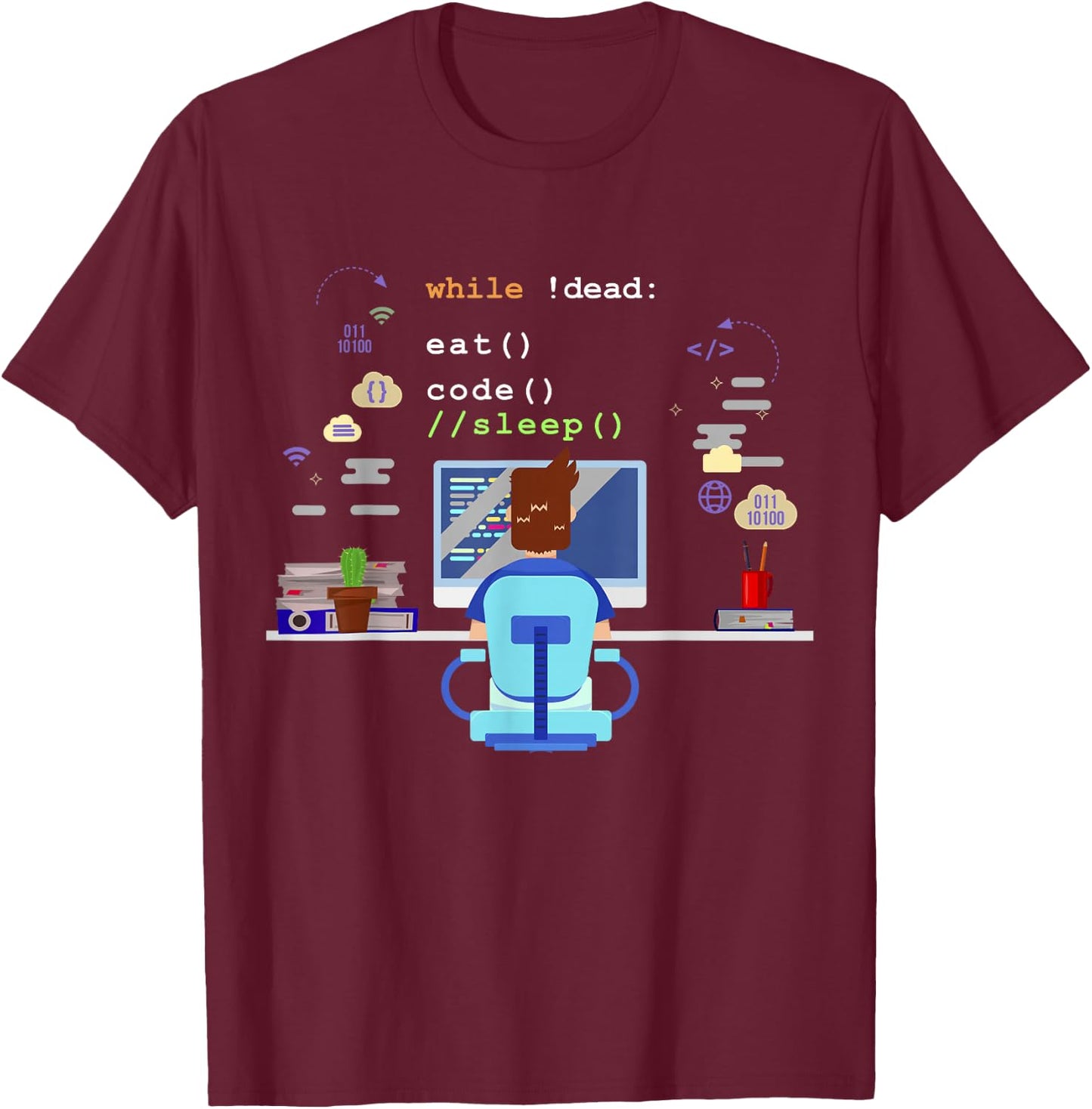 Eat Sleep Code Computer Science Programming Shirt T-Shirt - T-Shirt | Maroon