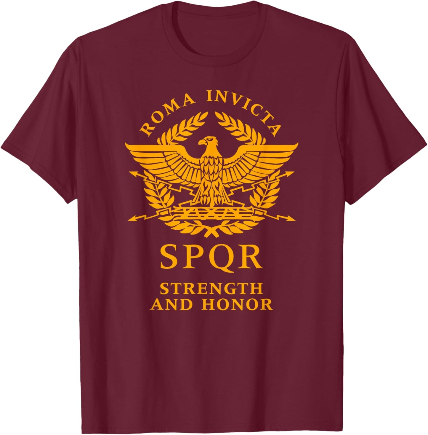 Utopia Sport Roman Shop Roma Invicta SPQR Roman Eagle Strength and Honor T-Shirt - T-Shirt | Maroon